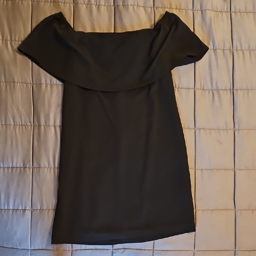 Charles Henry Black Ruffled Off-Shoulder Mini Dress